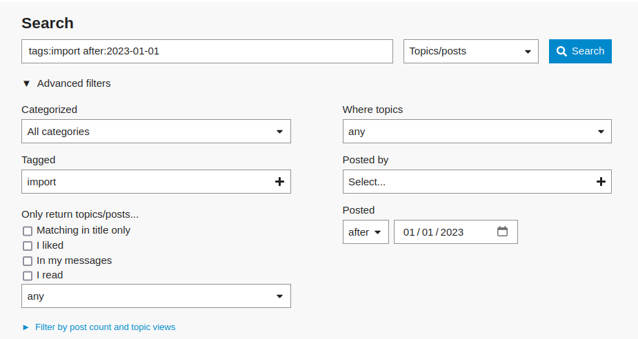 Screenshot of Discourse's post search