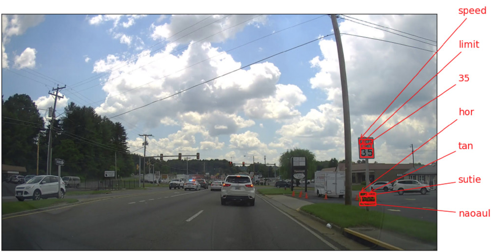 Dashcam Screenshot with OCR Text Overlay