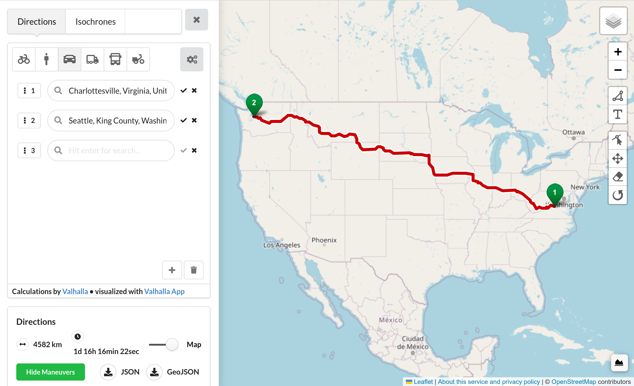 Routing from Charlottesville to Seattle