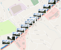 Dashcam screenshots visualized over openstreetmap